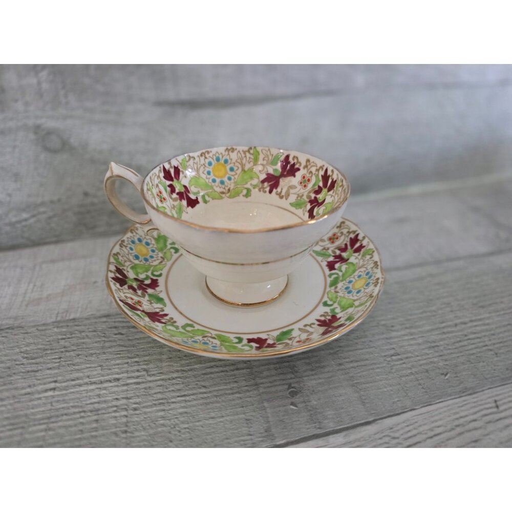 Antique Hammersley Teacup & Saucer Set Grandmothers Rose Pattern